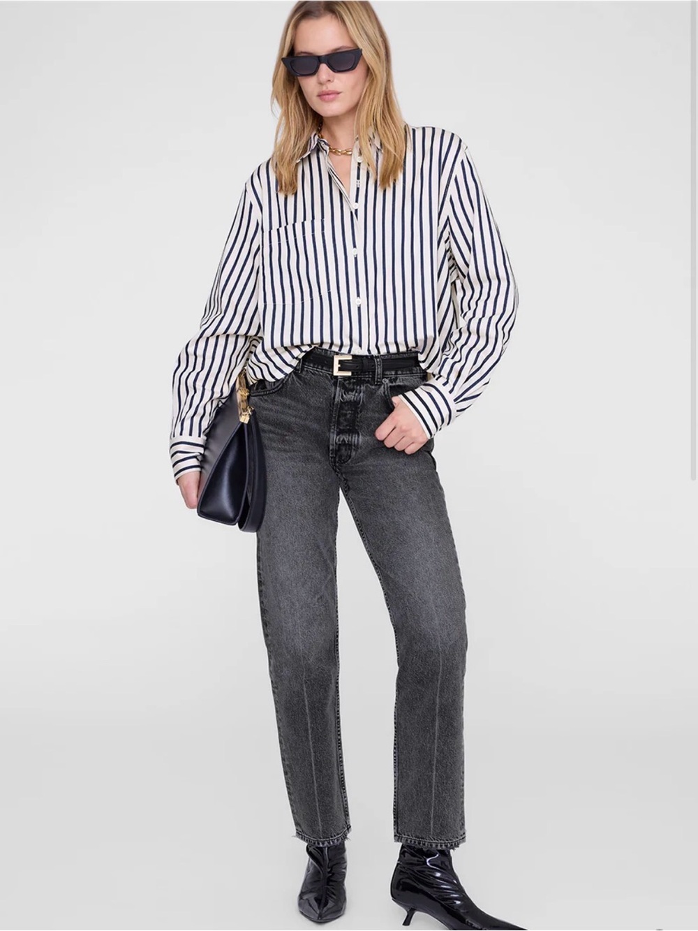 Anine Bing Essie Cropped Shirt in Maritime Stripe XS